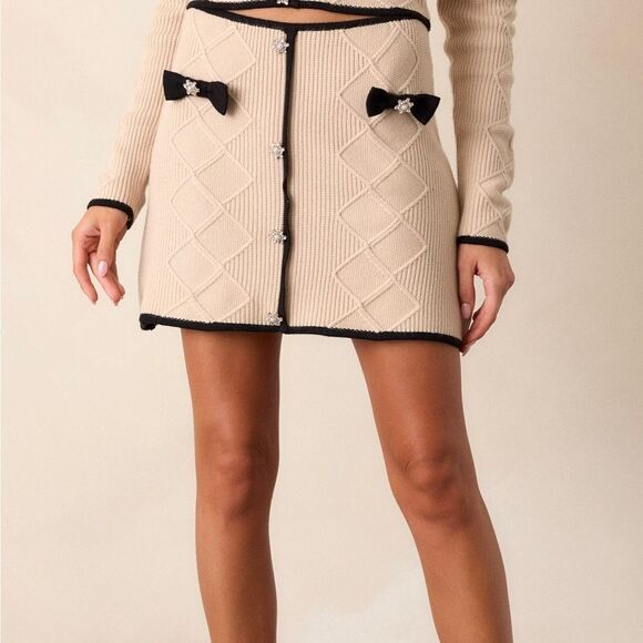 NWT Firelight Lane Beige Knit Embellished Mini Skirt - Picture 2 of 8